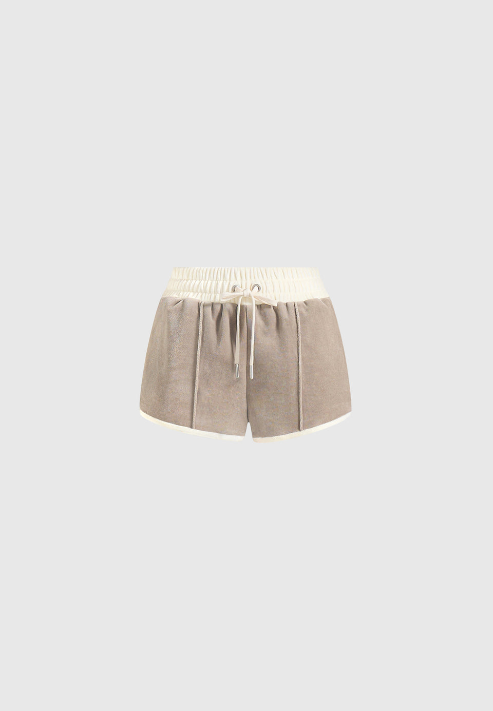 Delina - Contrast Velour Mini Shorts - Beige