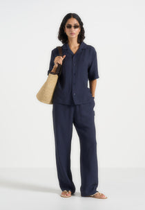 Addison - Unisex Textured Relaxed Fit Trousers - Navy