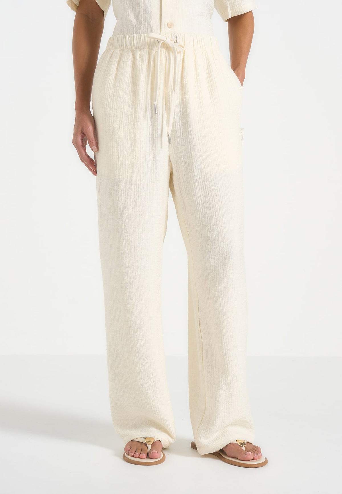 Addison - Unisex Textured Relaxed Fit Trousers - Cream