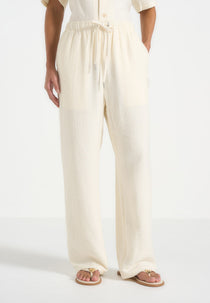 Addison - Unisex Textured Relaxed Fit Trousers - Cream