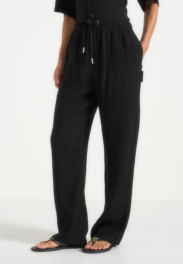 Addison - Unisex Textured Relaxed Fit Trousers - Black