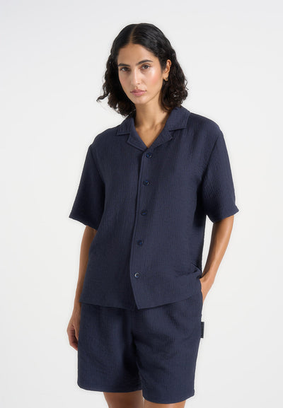 Harley - Unisex Textured Revere Shirt - Navy