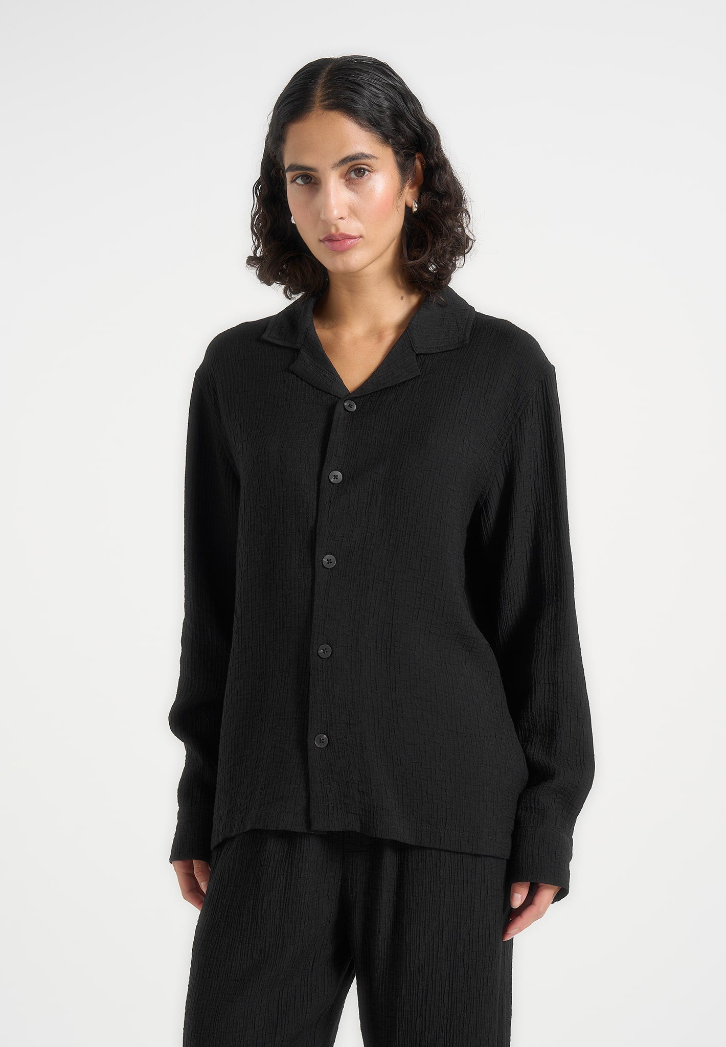 Bailey - Unisex Textured Long Sleeve Shirt - Black
