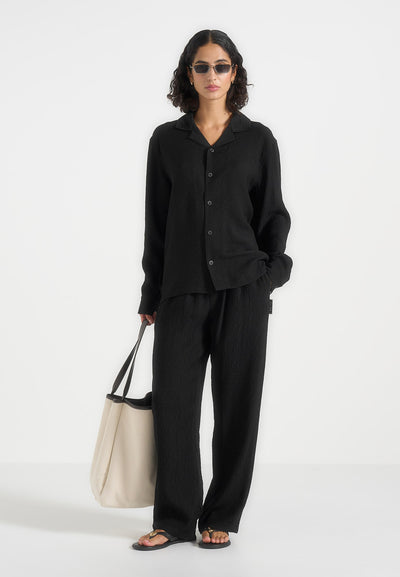 Bailey - Unisex Textured Long Sleeve Shirt - Black