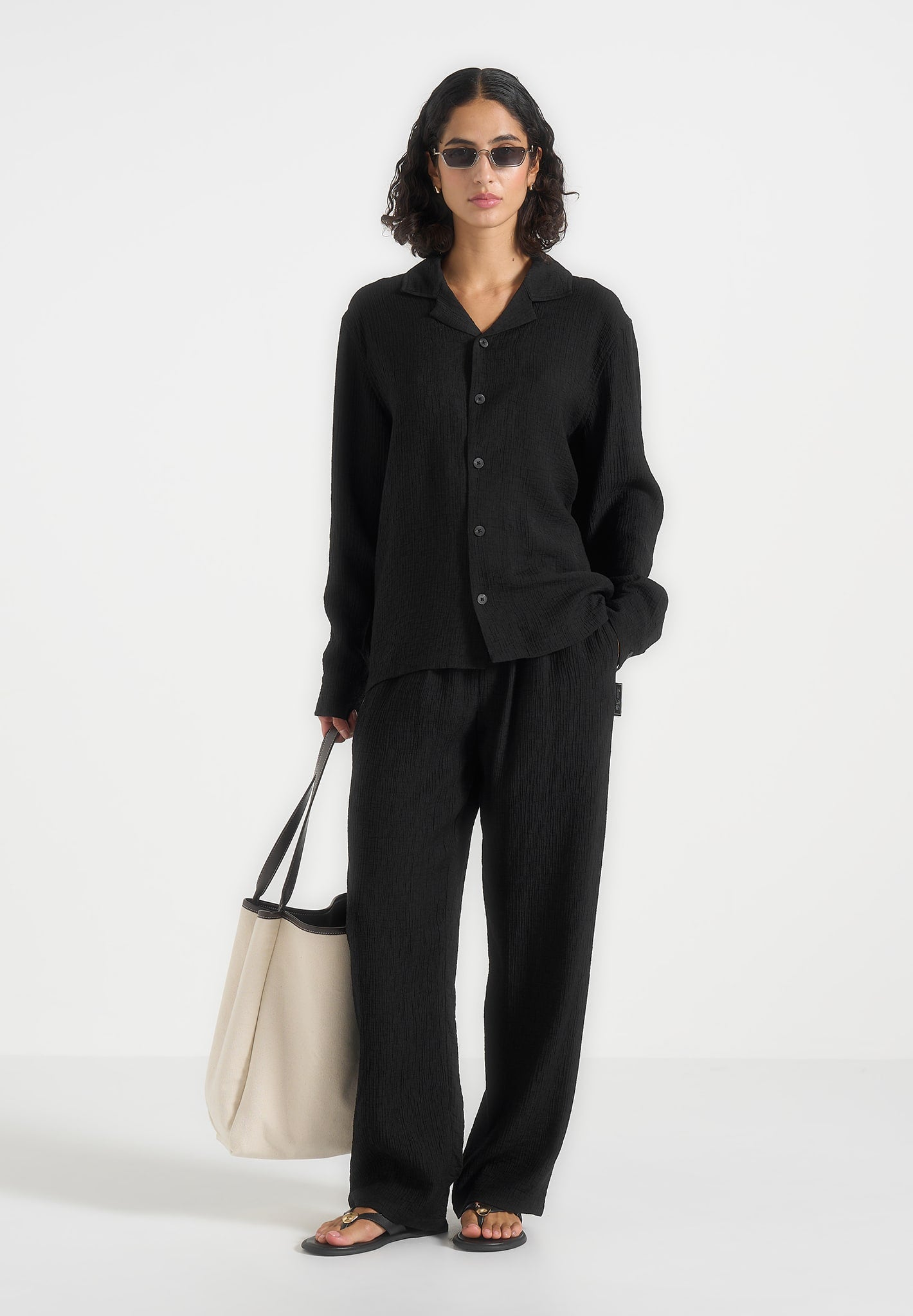 Addison - Unisex Textured Relaxed Fit Trousers - Black