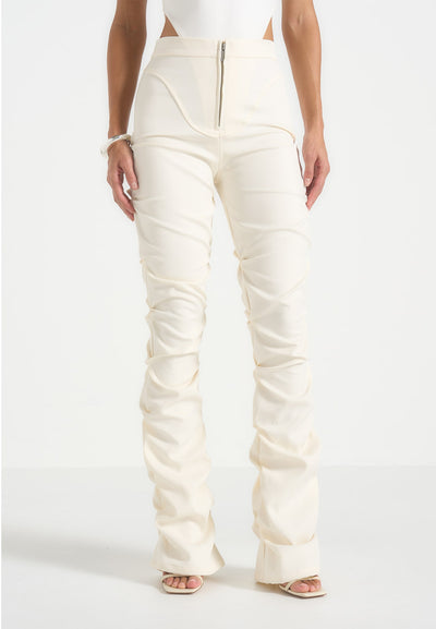 Caroline - Tacked Twill Fit & Flare Trousers - White