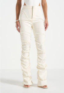 Caroline - Tacked Twill Fit & Flare Trousers - White