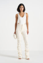 Caroline - Tacked Twill Fit & Flare Trousers - White