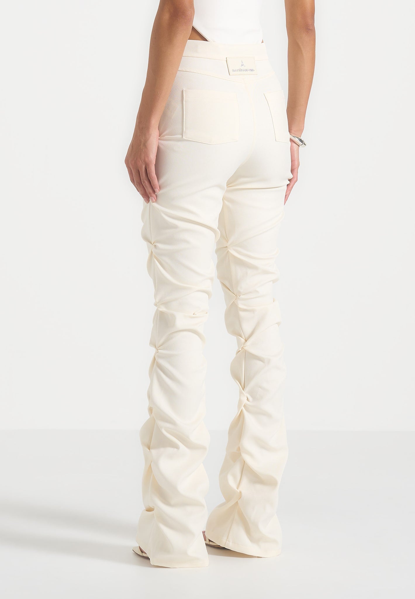 Caroline - Tacked Twill Fit & Flare Trousers - White