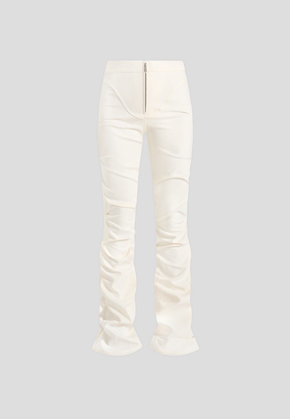 Caroline - Tacked Twill Fit & Flare Trousers - White