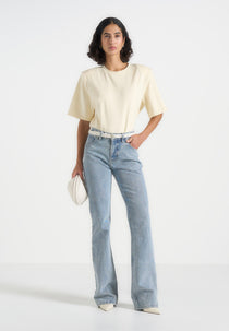Mia - Wide Shoulder Bodysuit T-Shirt - Pale Yellow