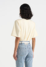 BS002 - Wide Shoulder Bodysuit T-Shirt - Pale Yellow
