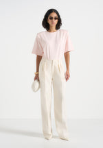 Mia - Wide Shoulder Bodysuit T-Shirt - Pale Pink