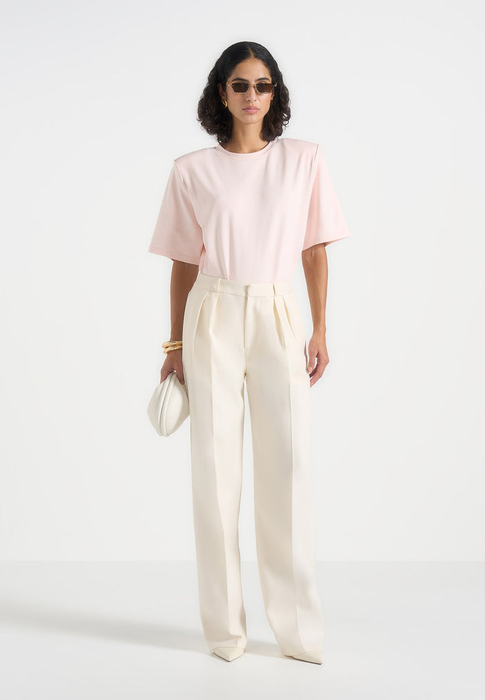 Mia - Wide Shoulder Bodysuit T-Shirt - Pale Pink