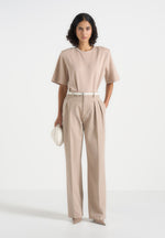 Mia - Wide Shoulder Bodysuit T-Shirt - Beige