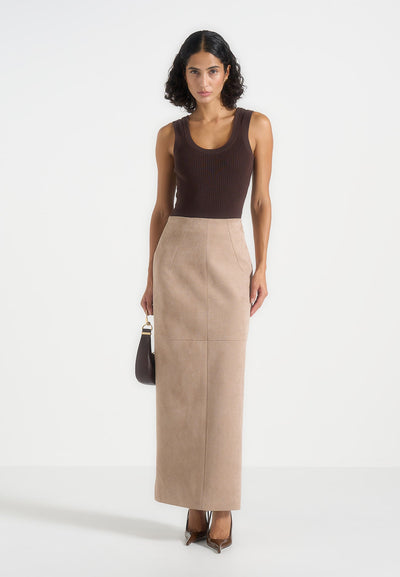 Celie - Suede Maxi Skirt - Taupe