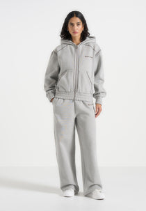 Ollie - Unisex Whipstitch Raglan Effect Zip Hoodie - Light Grey