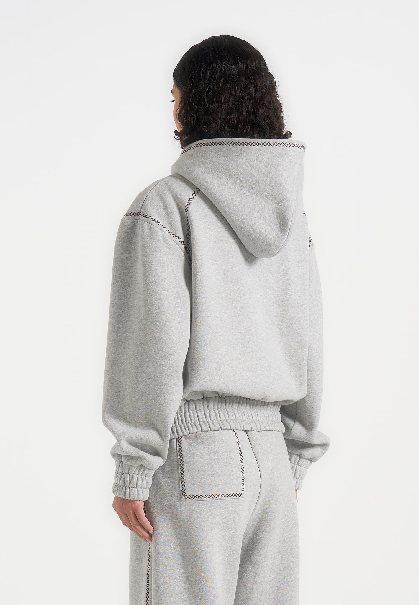 Ollie - Unisex Whipstitch Raglan Effect Zip Hoodie - Light Grey