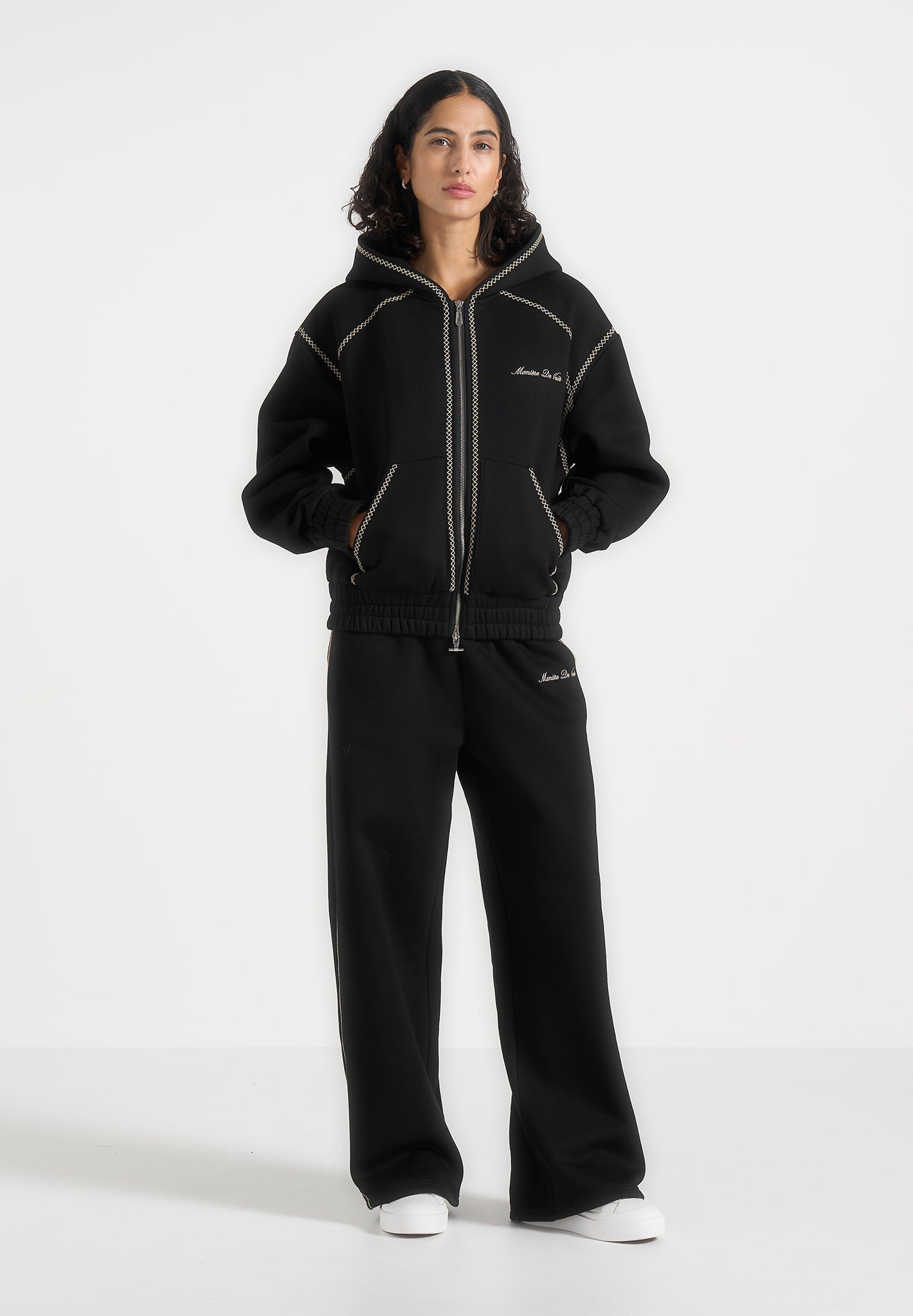 Ollie - Unisex Whipstitch Raglan Effect Zip Hoodie - Black