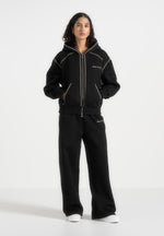 Ollie - Unisex Whipstitch Raglan Effect Zip Hoodie - Black