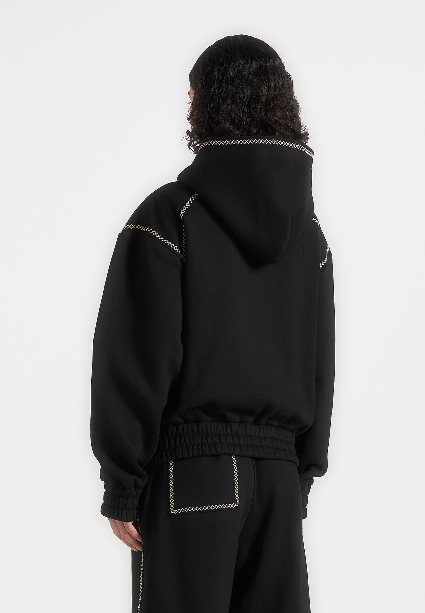 Ollie - Unisex Whipstitch Raglan Effect Zip Hoodie - Black