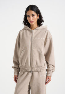 Ollie - Unisex Whipstitch Raglan Effect Zip Hoodie - Taupe