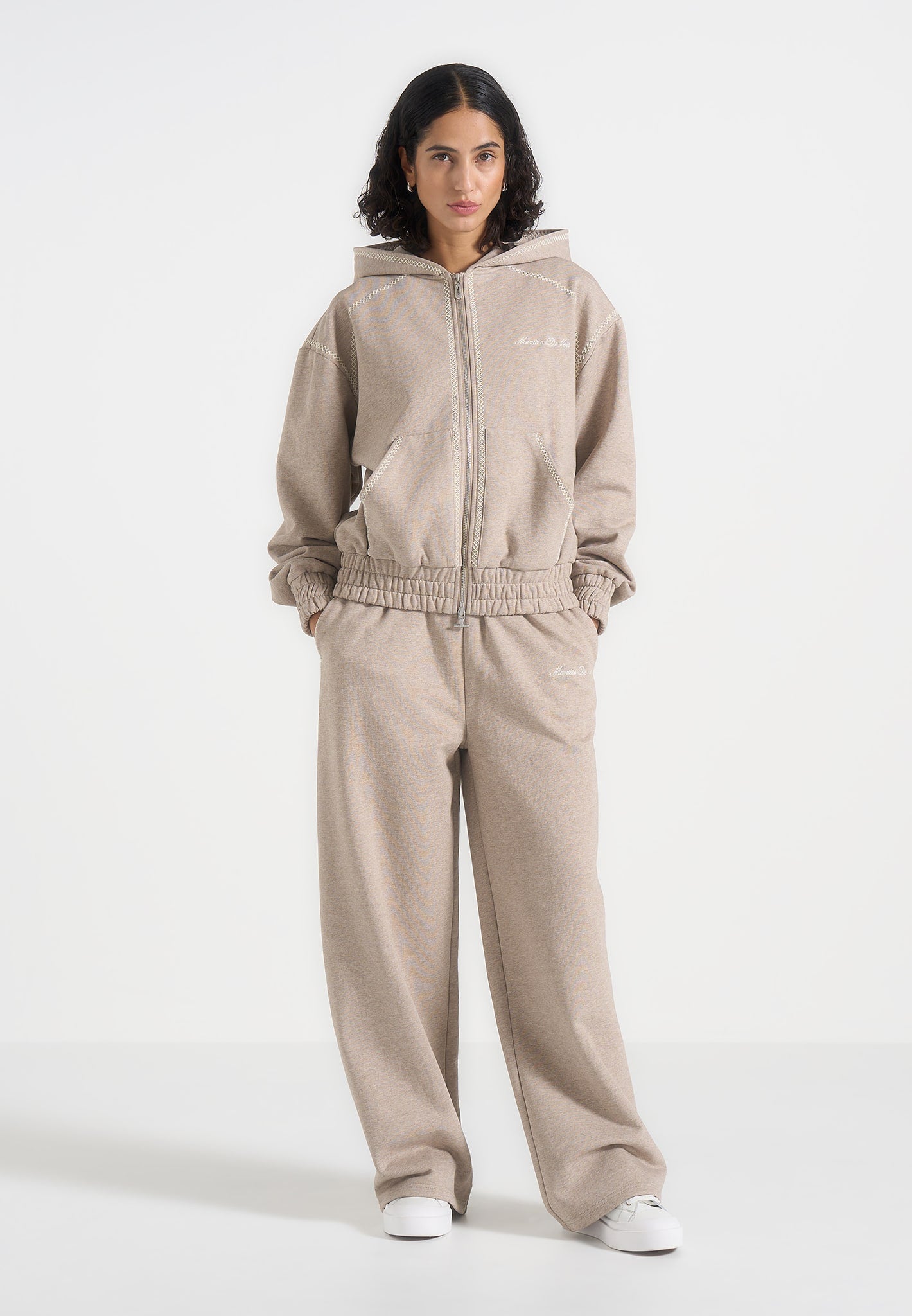 Ollie - Unisex Whipstitch Raglan Effect Zip Hoodie - Taupe