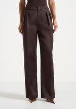 Julie - Satin Tailored Twin Pleat Trousers - Brown