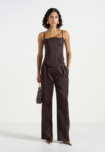 Julie - Satin Twin Pleat Trousers - Brown