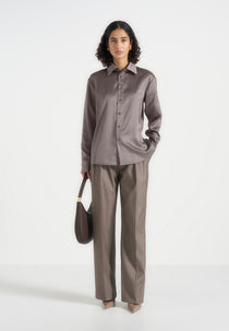 Carter - Unisex Oversized Satin Shirt - Taupe