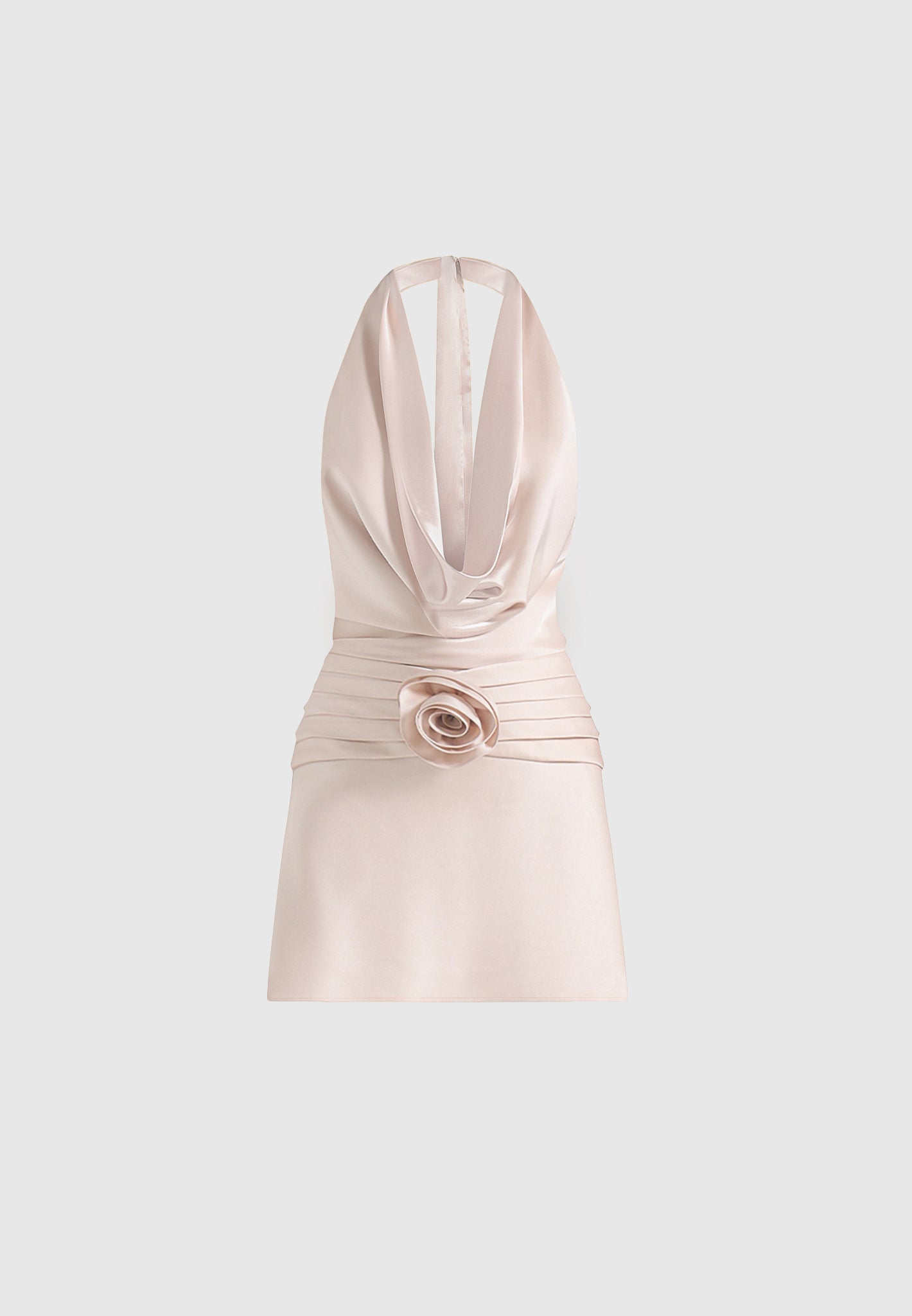 Christelle - Cowl Halter Open Back Rosette Mini Dress - Champagne