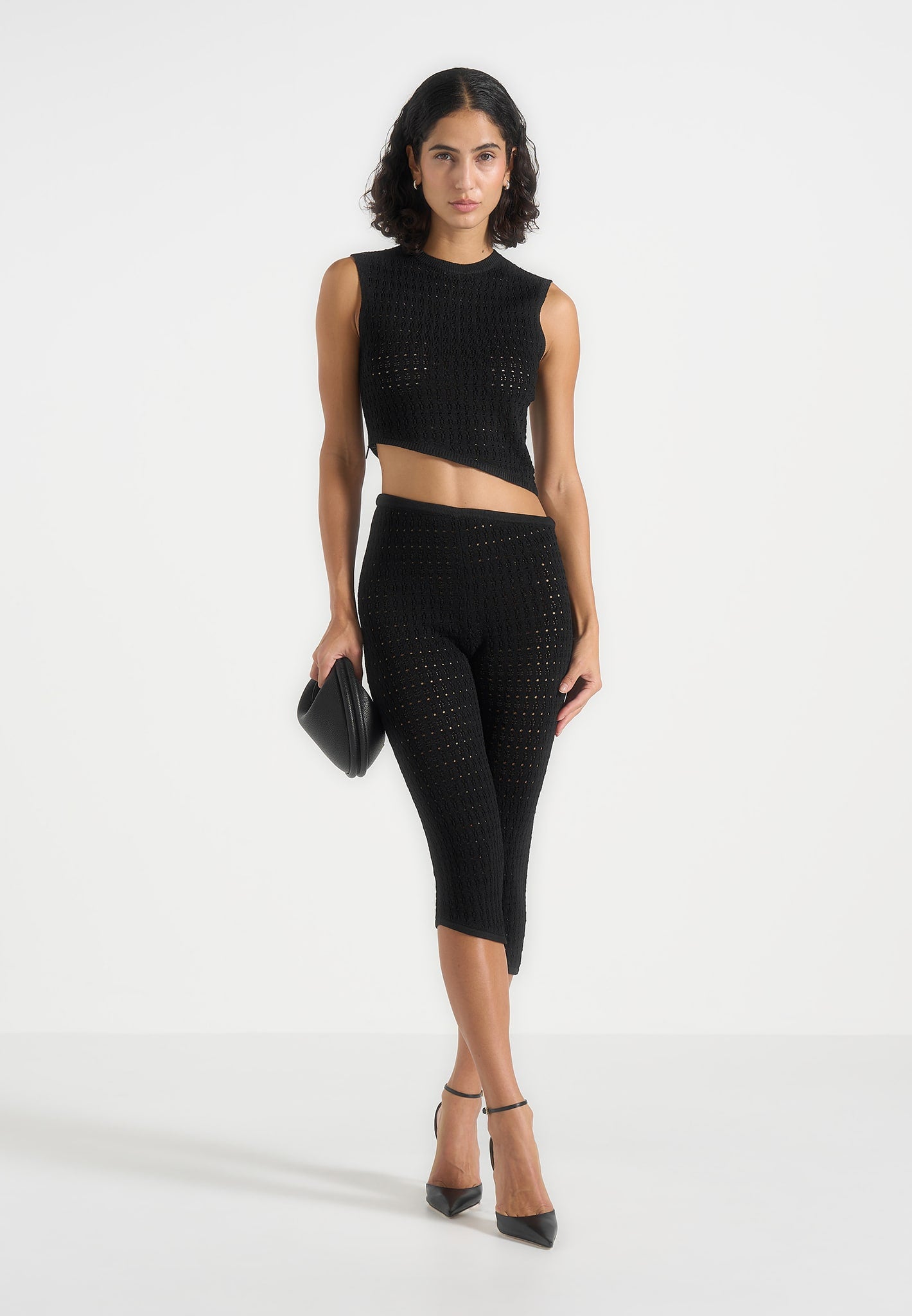 Eugenie - Pointelle Asymmetric Top - Black 