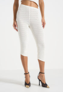 Aimee - Pointelle Asymmetric Capri Leggings - Cream