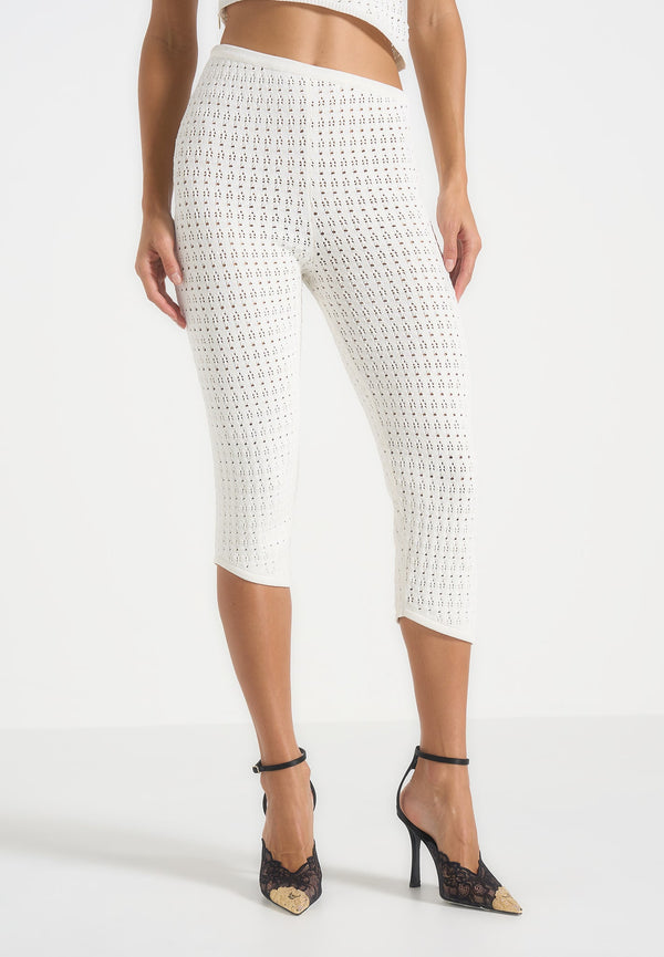 Piper - Pointelle Asymmetric Capri Leggings - Cream