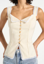 Delia - Linen Lace Trim Corset Cami Top - Pale Yellow