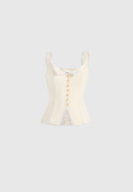 Delia - Linen Lace Trim Corset Cami Top - Pale Yellow
