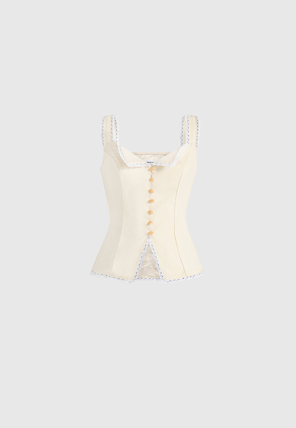 Delia - Linen Lace Trim Corset Cami Top - Pale Yellow