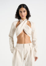 Wendy - Linen Crossover Bolero Top - Natural