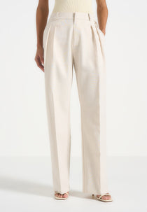 Ingrid - Linen Twin Pleat Trousers - Natural