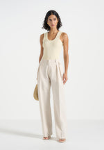 Ingrid - Linen Twin Pleat Trousers - Natural
