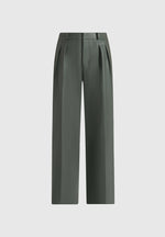Julie - Leather Twin Pleat Trousers - Olive