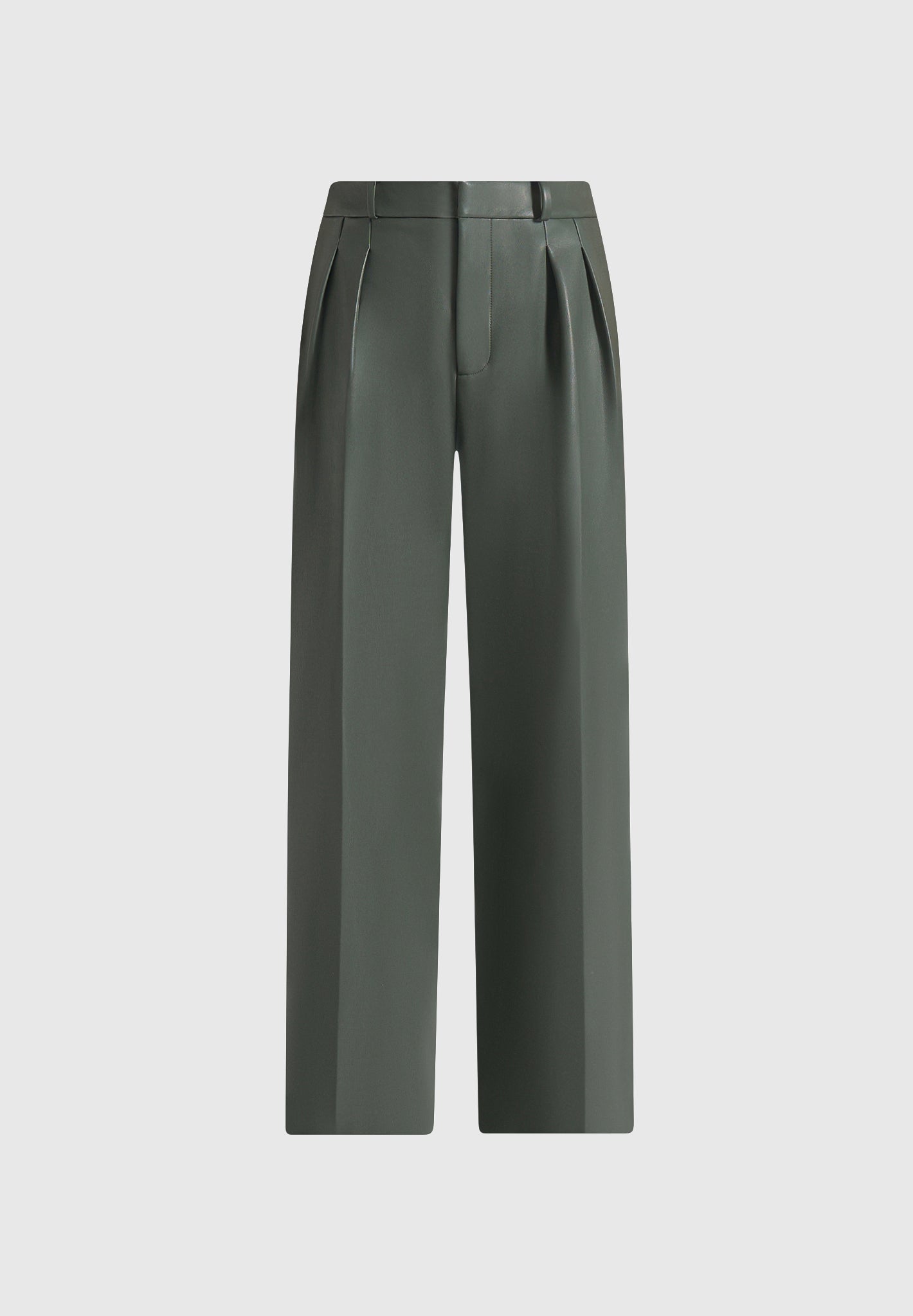 Julie - Leather Twin Pleat Trousers - Olive