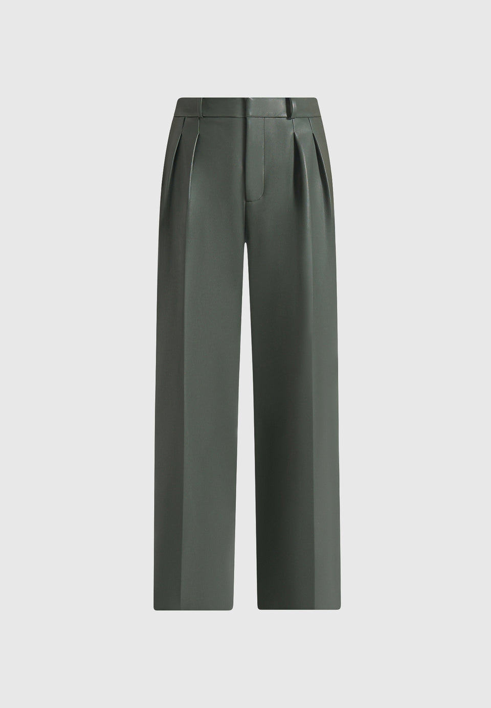 Julie - Leather Twin Pleat Trousers - Olive