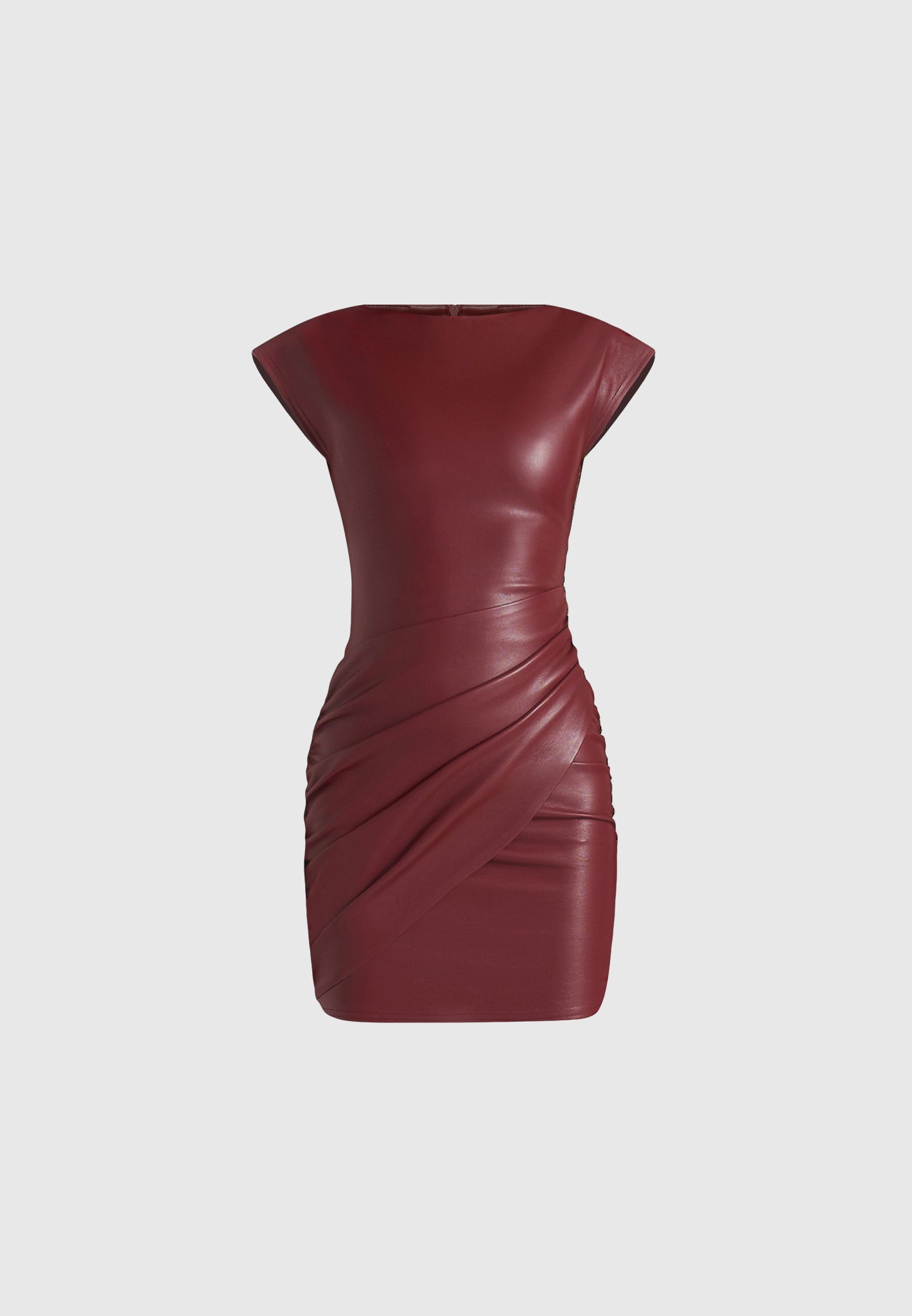 Tina - Leather Boat Neck Ruched Dress