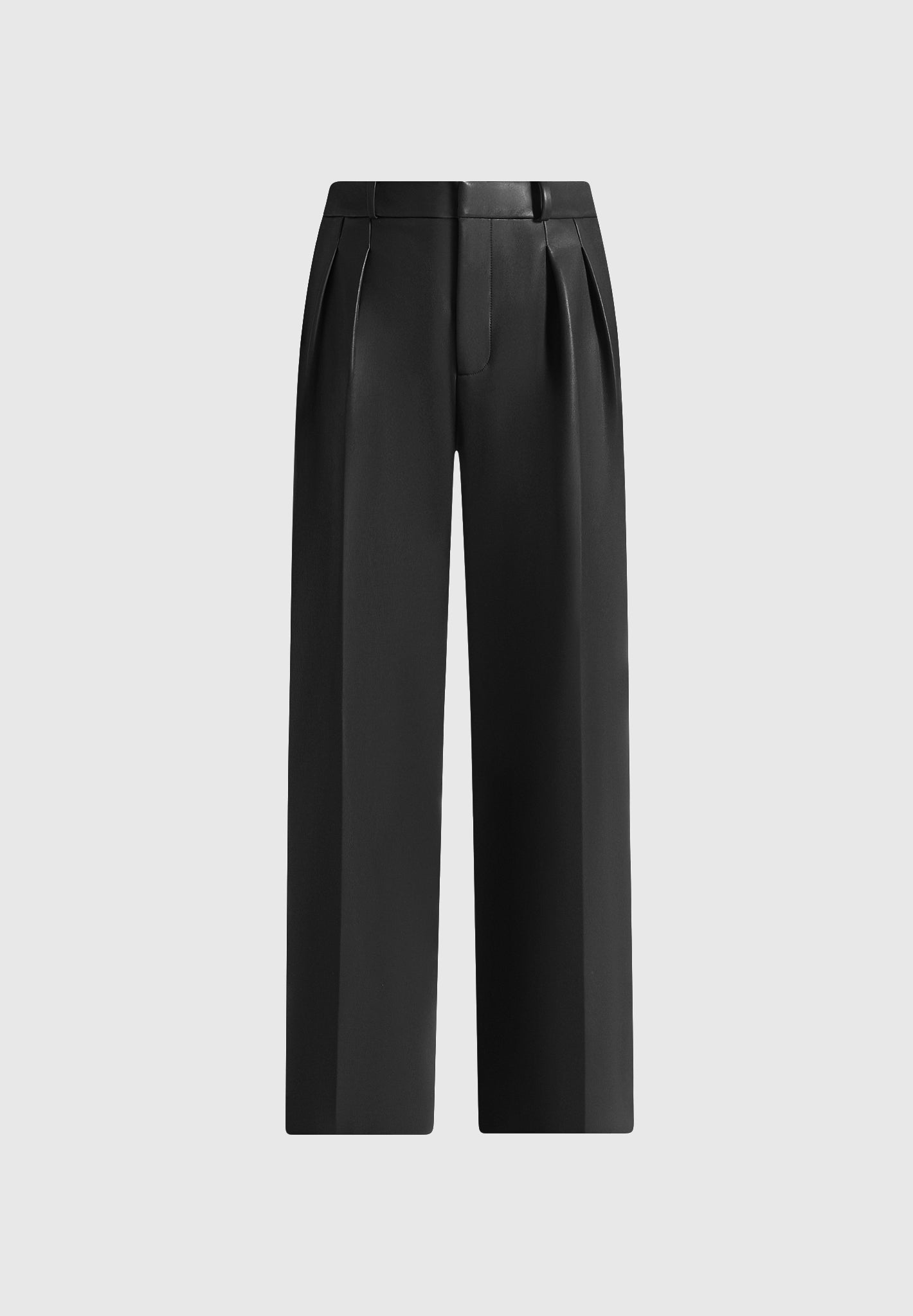 Julie - Leather Twin Pleat Trousers - Black