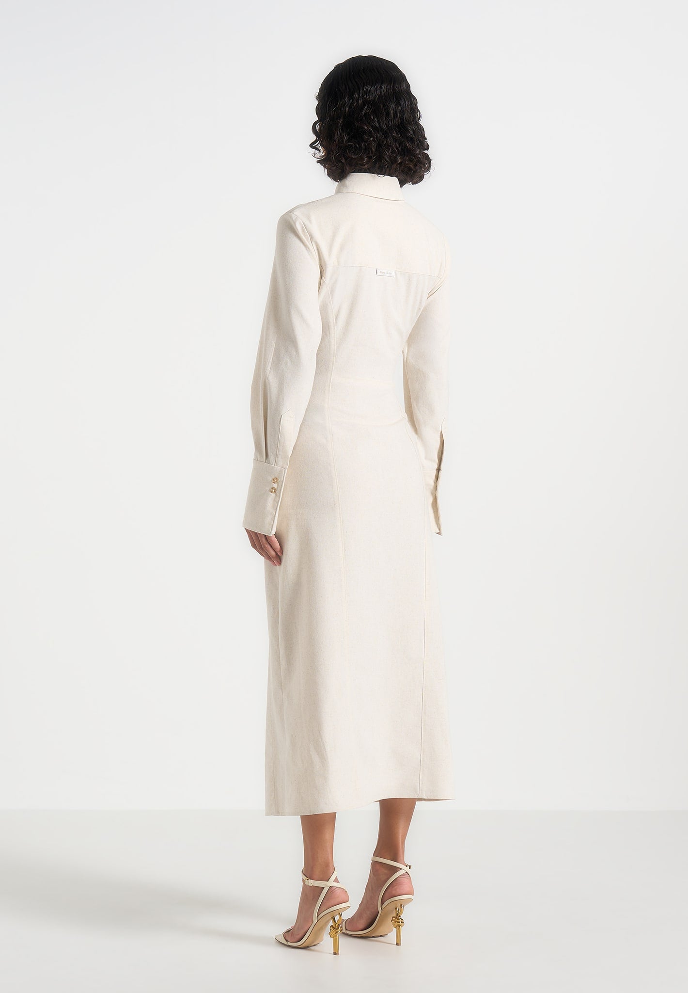Fern - Linen Midi Shirt Dress With Tie Waist - Natural