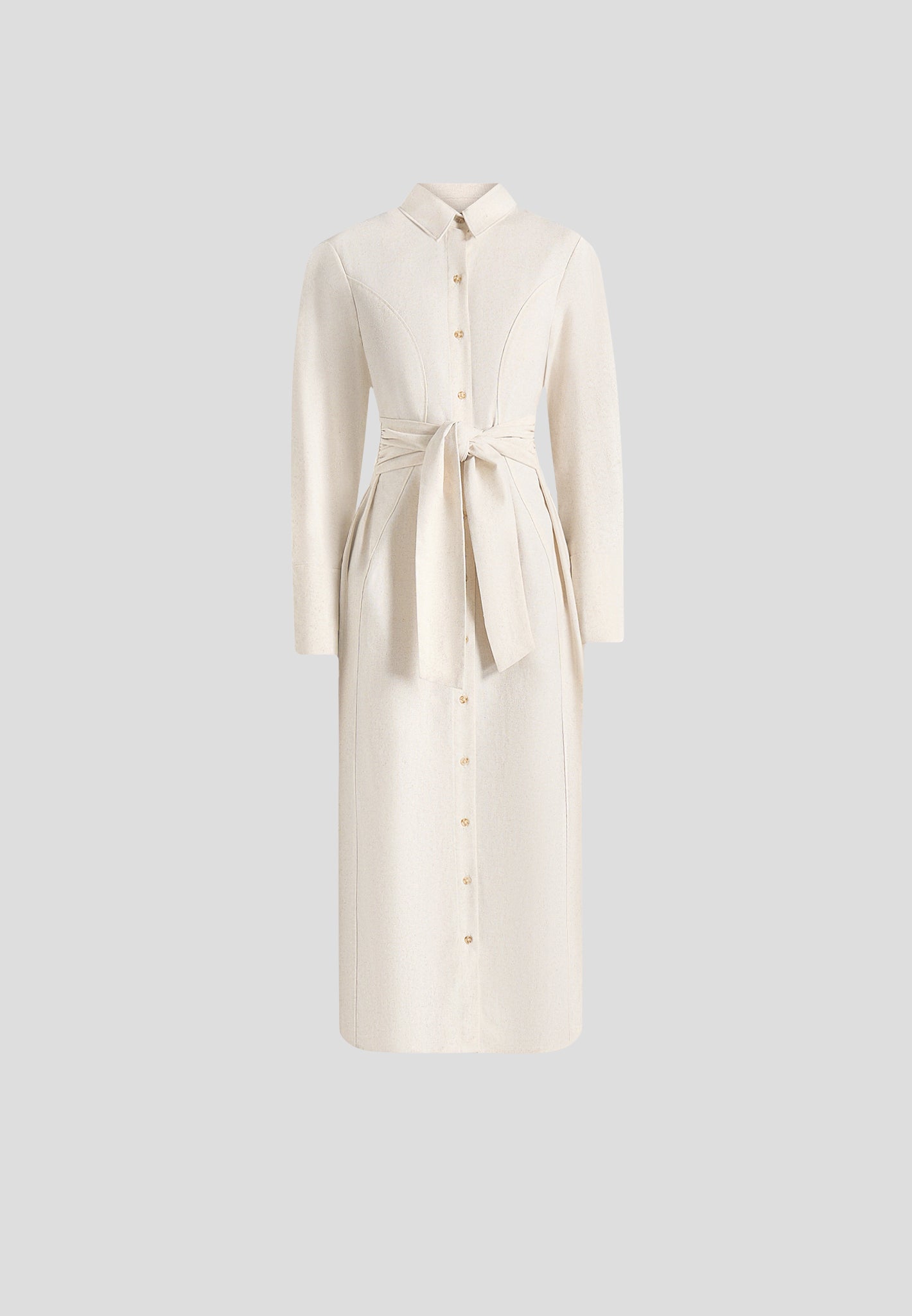 Fern - Linen Midi Shirt Dress With Tie Waist - Natural
