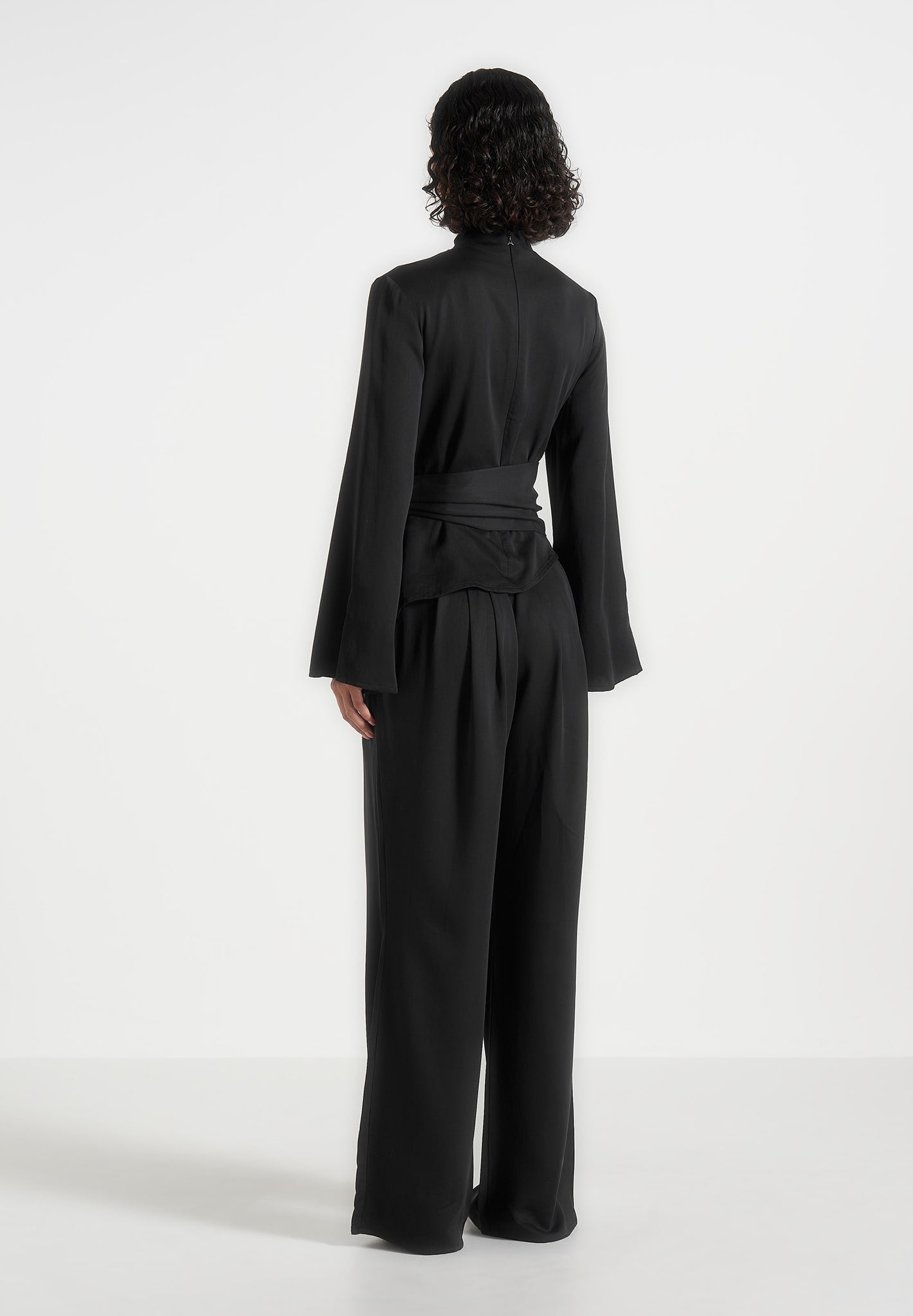 aurore-mock-neck-ring-belt-pleated-leg-jumpsuit-black
