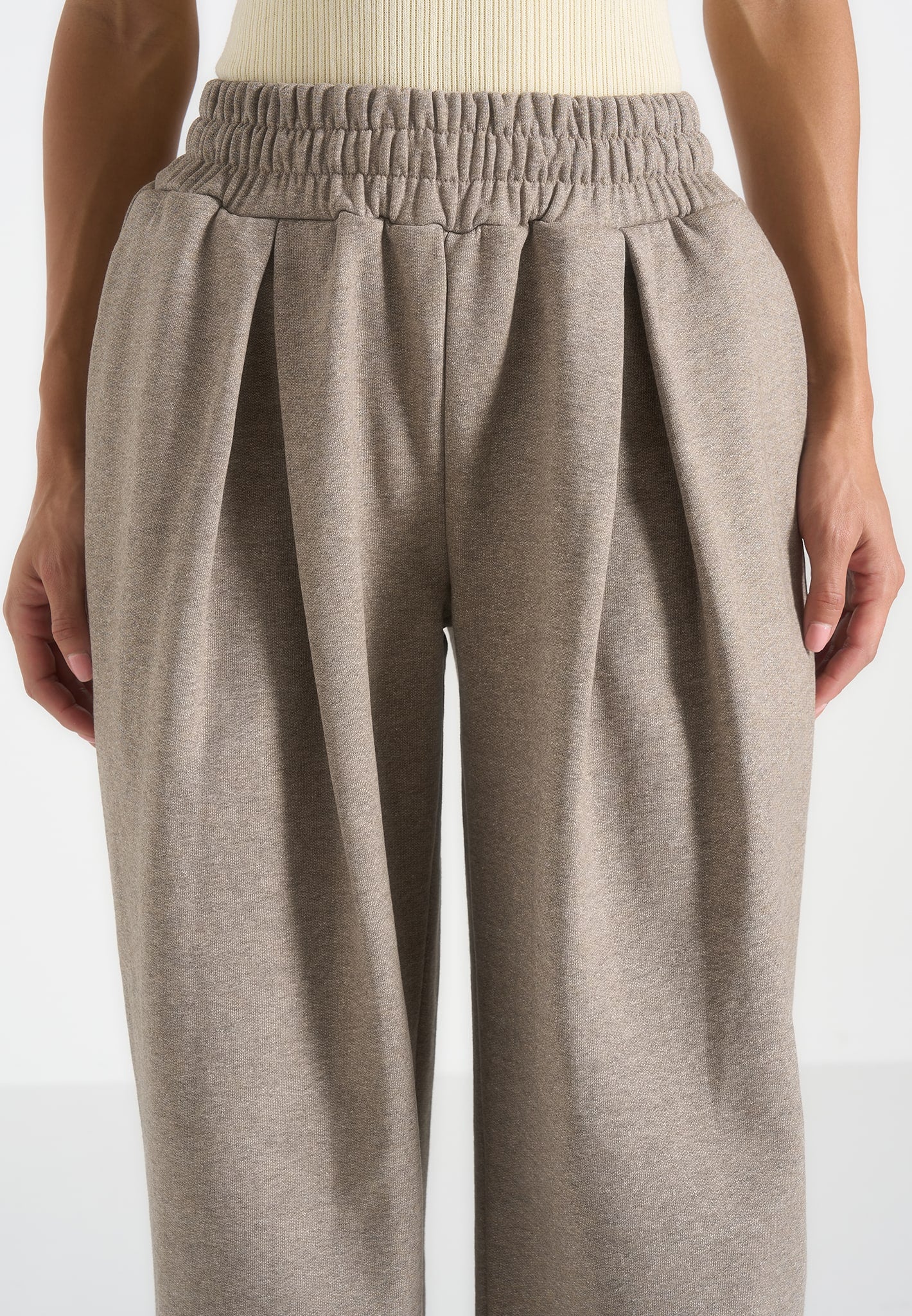 Fanny - Straight Leg Box Pleat Joggers - Taupe