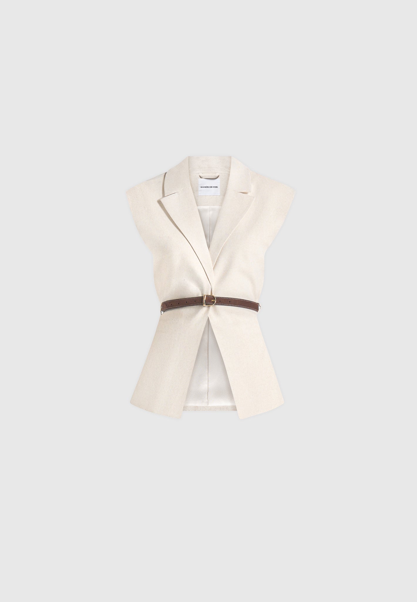 Linda - Linen Wide Shoulder Cinched Waistcoat - Natural